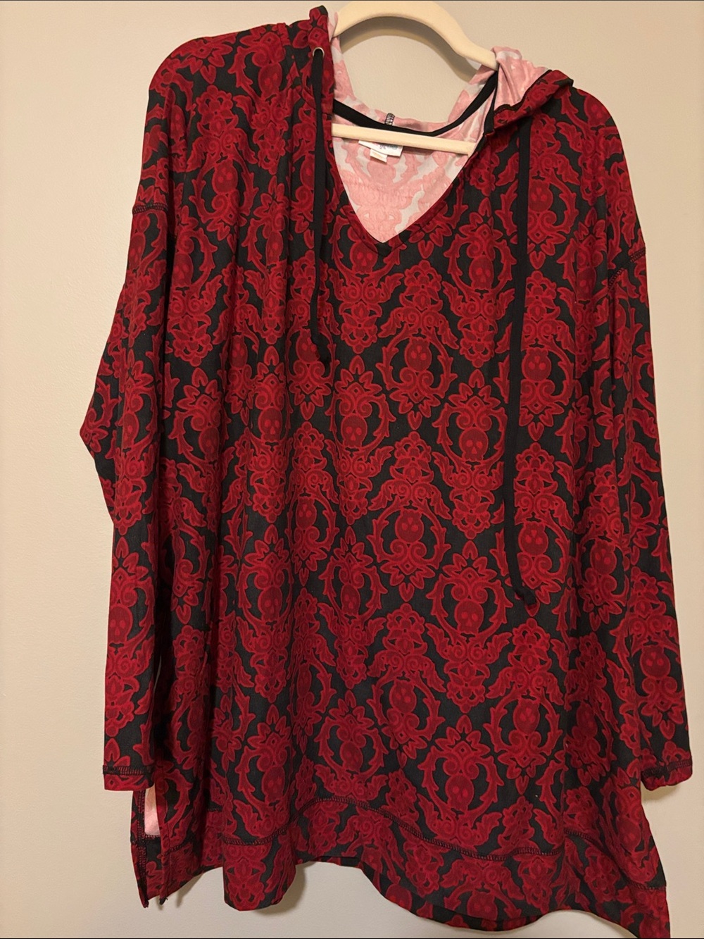 LuLaRoe Halloween Red and Black V-Neck Hooded Tunic
